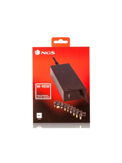 Adaptador de corriente ngs automatic 90w con 9 adaptadores y salida usb 2a
