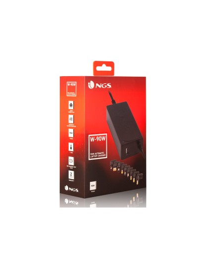 Adaptador de corriente ngs automatic 90w con 9 adaptadores y salida usb 2a