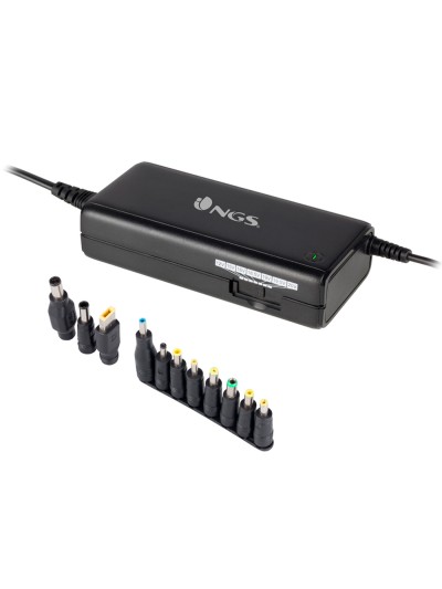 Adaptador de corriente ngs manual laptop 90w con 11 adaptadores