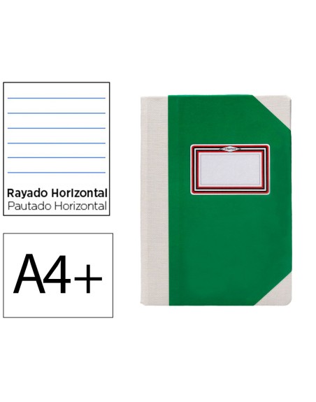 Libro cartone cosido fernandes flecha din a4+ rayado horizontal 50 hojas 100 gr verde