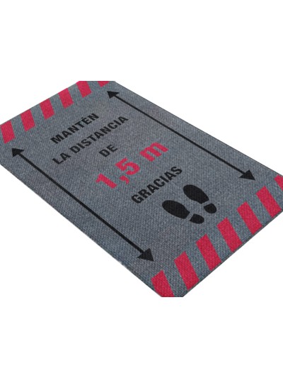 Alfombra para suelo de paso novus manten la distancia de 1,5 m gracias fondo gris 85x150 cm