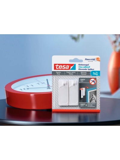 Clavo autoadhesivo tesa sujecion hasta 0,5 kg uso paredes pintadas removible blister de 2 unidades