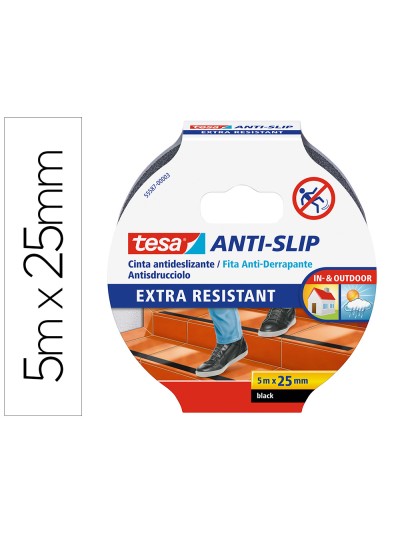 Cinta antideslizante adhesiva tesa uso interior / exterior color negro 5 mt x 25 mm