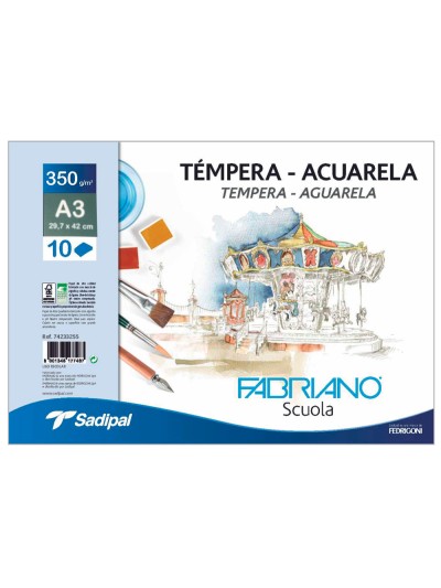 Bloc dibujo acuarela sadipal fabriano espiral din a3 10 hojas 350 g/m2 grano suave