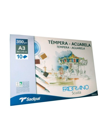 Bloc dibujo acuarela sadipal fabriano espiral din a3 10 hojas 350 g/m2 grano suave