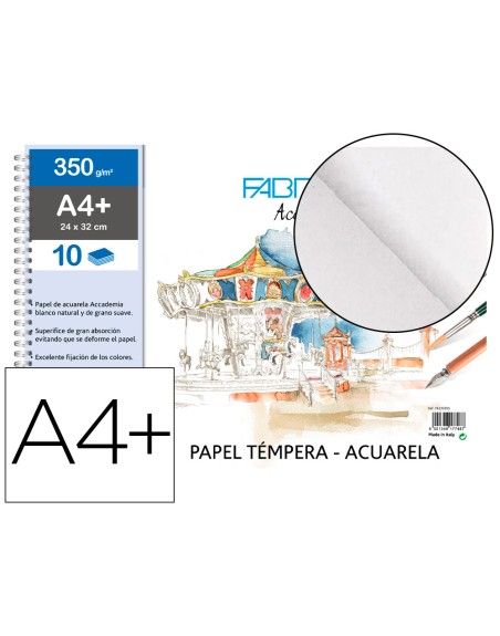 Bloc dibujo acuarela sadipal fabriano espiral din a4+ 10 hojas 350 g/m2 grano suave