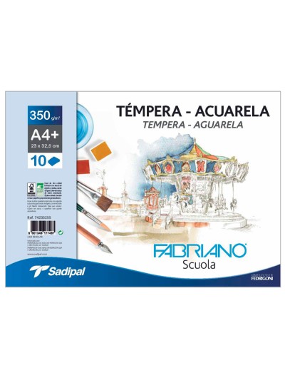 Bloc dibujo acuarela sadipal fabriano espiral din a4+ 10 hojas 350 g/m2 grano suave