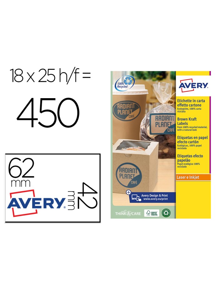 Etiqueta adhesiva avery kraft efecto carton rectangular 62x42 mm removible para laser ink-jet caja de 160 unidades Etiqueta adhesiva avery kraft efecto carton rectangular 62x42 mm removible para laser ink-jet caja de 160 unidades