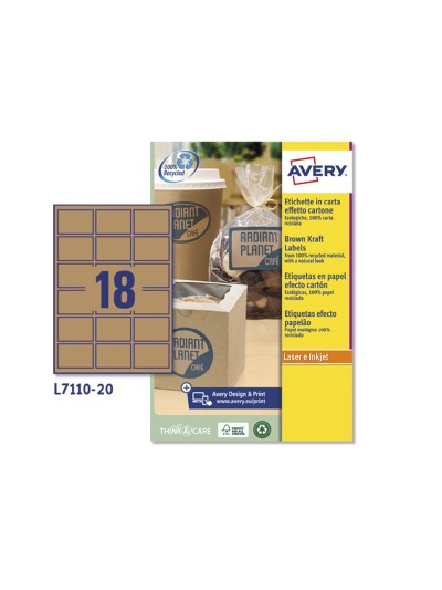 Etiqueta adhesiva avery kraft efecto carton rectangular 62x42 mm removible para laser ink-jet caja de 160 unidades