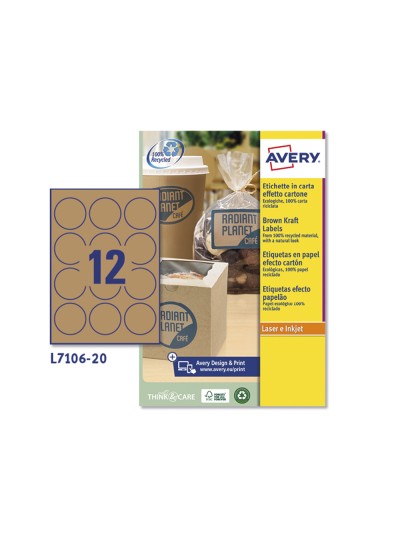 Etiqueta adhesiva avery kraft efecto carton redonda 60 mm removible para laser ink-jet caja de 300 unidades