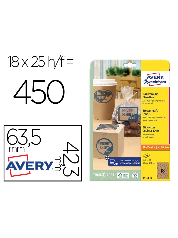 Etiqueta adhesiva avery kraft efecto carton ovalada 63,5x42,3 mm removible laser ink-jet caja de 320 unidades Etiqueta adhesiva avery kraft efecto carton ovalada 63,5x42,3 mm removible laser ink-jet caja de 320 unidades