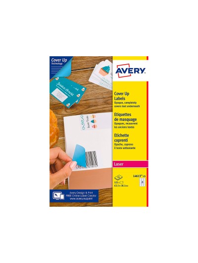 Etiqueta adhesiva cubriente avery permanente para impresora laser blanca 63,5x 38,1 mm caja de 525 unidades