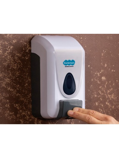 Dispensador para gel y jabon bacterisan para pared manual capacidad 800 ml color blanco 120x110x240 mm
