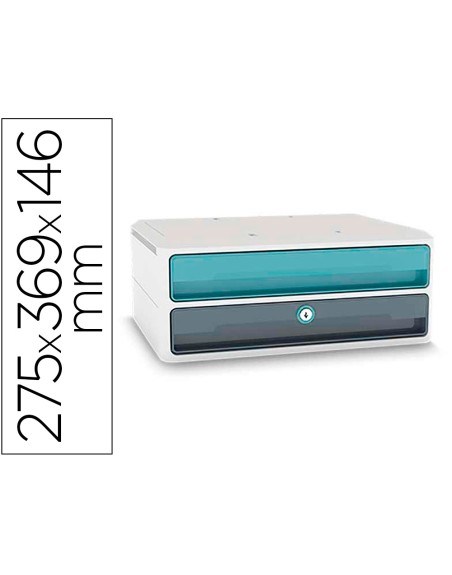 Fichero cajones de sobremesa cep moov up reciclado 80% con cerradura 2 cajones color azul/gris 275x369x146 mm