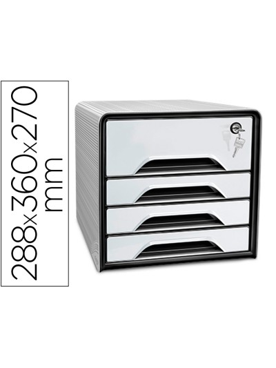 Fichero cajones de sobremesa cep smoove secure con cerradura 4 cajones color blanco/negro 288x360x270 mm