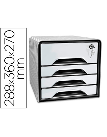 Fichero cajones de sobremesa cep smoove secure con cerradura 4 cajones color blanco/negro 288x360x270 mm