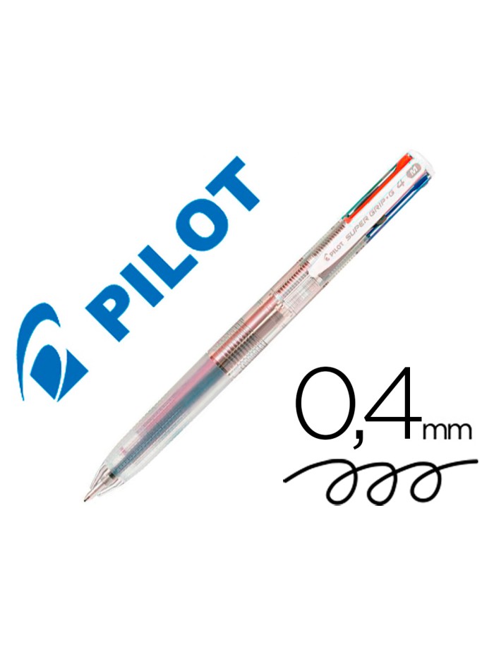 Boligrafo pilot super grip g 4 colores retractil sujecion de caucho tinta base de aceite cuerpo transparente Boligrafo pilot super grip g 4 colores retractil sujecion de caucho tinta base de aceite cuerpo transparente