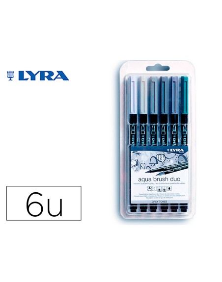 Rotulador lyra aqua brush acuarelable doble punta y pincel tonos grises blister de 6 unidades surtidas