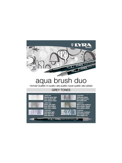 Rotulador lyra aqua brush acuarelable doble punta y pincel tonos grises blister de 6 unidades surtidas