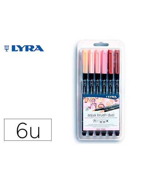Rotulador lyra aqua brush acuarelable doble punta y pincel tonos piel blister de 6 unidades surtidas
