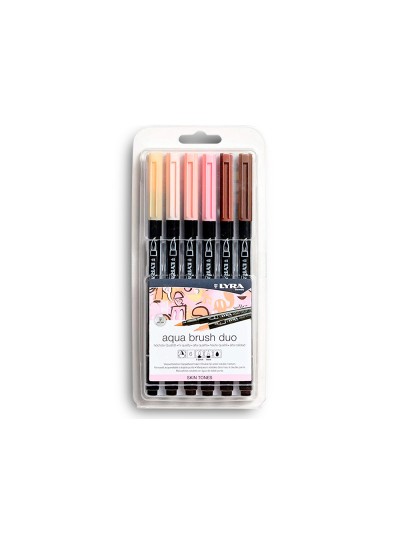 Rotulador lyra aqua brush acuarelable doble punta y pincel tonos piel blister de 6 unidades surtidas