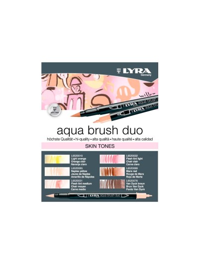 Rotulador lyra aqua brush acuarelable doble punta y pincel tonos piel blister de 6 unidades surtidas
