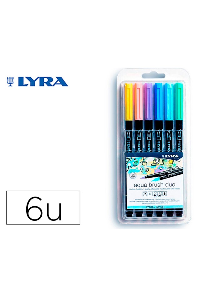 Rotulador lyra aqua brush acuarelable doble punta y pincel tonos pastel blister de 6 unidades surtidas Rotulador lyra aqua brush acuarelable doble punta y pincel tonos pastel blister de 6 unidades surtidas