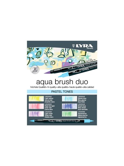 Rotulador lyra aqua brush acuarelable doble punta y pincel tonos pastel blister de 6 unidades surtidas