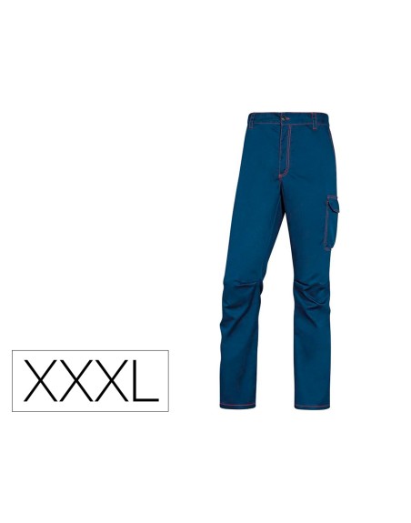 Pantalon de trabajo deltaplus cintura elastica 5 bolsillos color azul marino / naranja talla xxxl