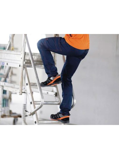 Pantalon de trabajo deltaplus cintura elastica 5 bolsillos color azul marino / naranja talla xxl