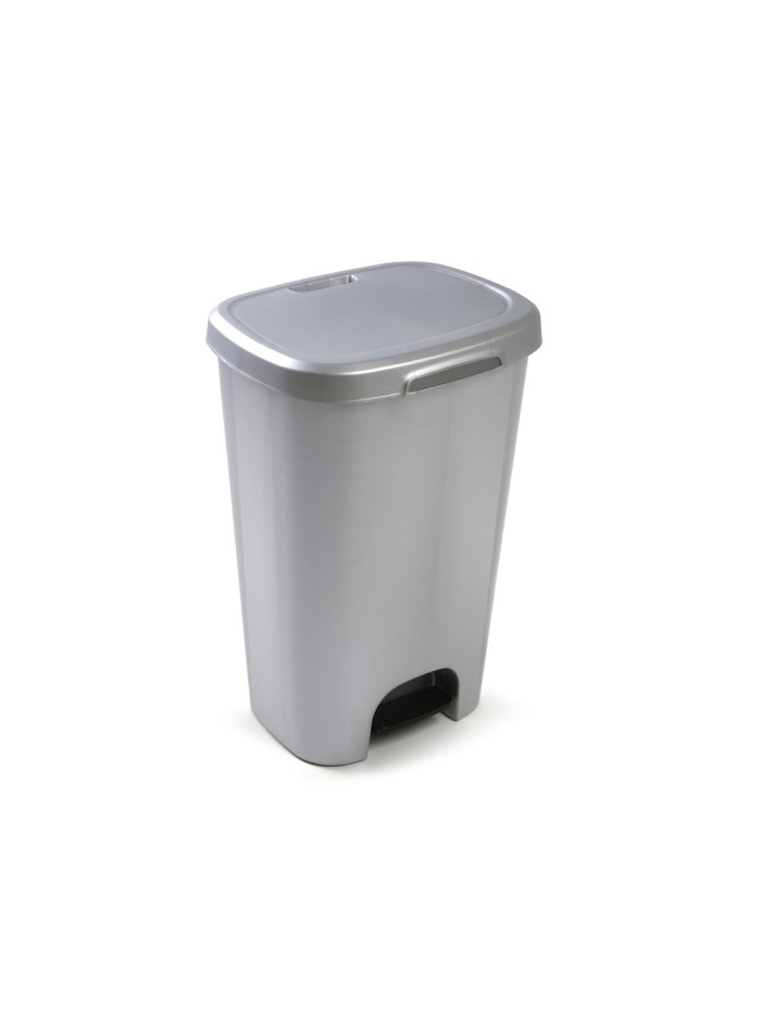 Papelera contenedor plasticforte plastico con tapadera y pedal 50 litros color plata 410x360x635 mm Papelera contenedor plasticforte plastico con tapadera y pedal 50 litros color plata 410x360x635 mm