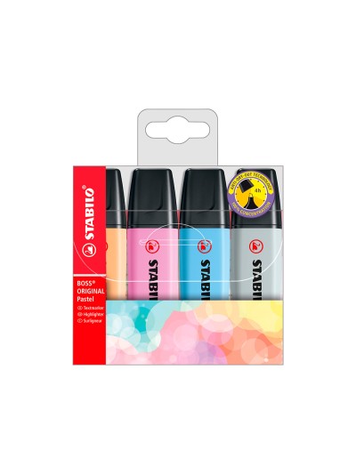 Rotulador stabilo boss fluorescente 70 pastel estuche de 4 unidades colores surtidos