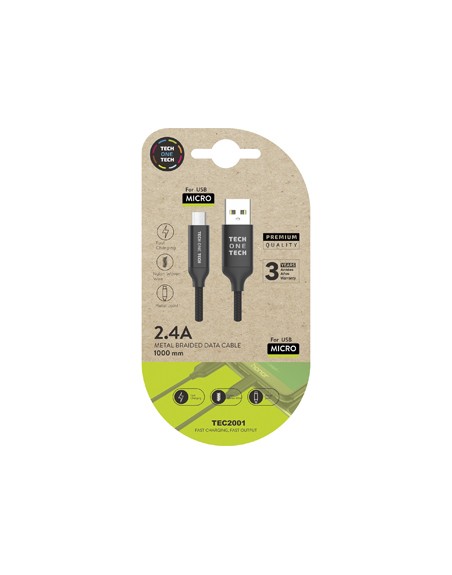 Cable usb 2.4 tech one tech braided nylon tipo usb android micro usb longitud 1 mt color negro