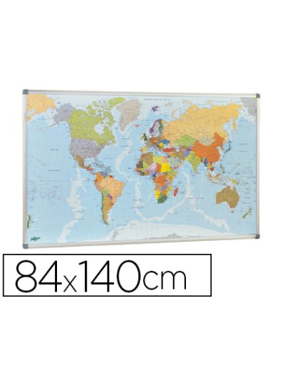 Mapa mural faibo planisfero politico magnetico marco de aluminio con cantoneras de proteccion 84x140 cm