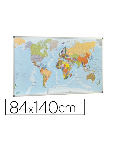 Mapa mural faibo planisfero politico magnetico marco de aluminio con cantoneras de proteccion 84x140 cm