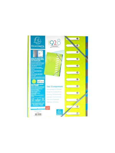 Carpeta exacompta harmonika clasificadora fuelle 12 departamentos con gomas carton compacto colores
