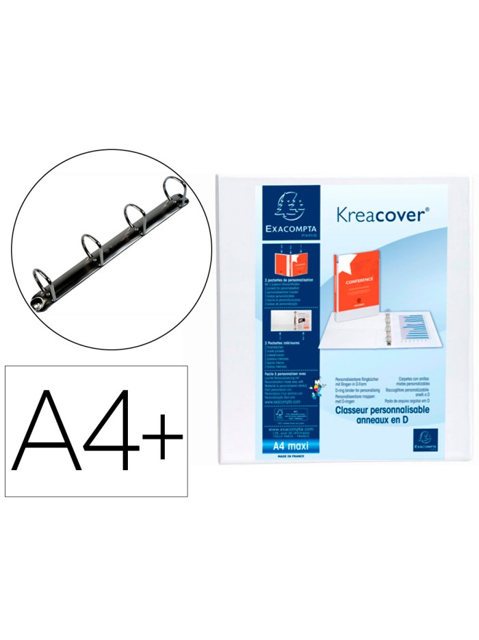 Carpeta exacompta canguro 4 anillas 50 mm din a4+ carton forrado polipropileno personalizable 3 bolsillos Carpeta exacompta canguro 4 anillas 50 mm din a4+ carton forrado polipropileno personalizable 3 bolsillos