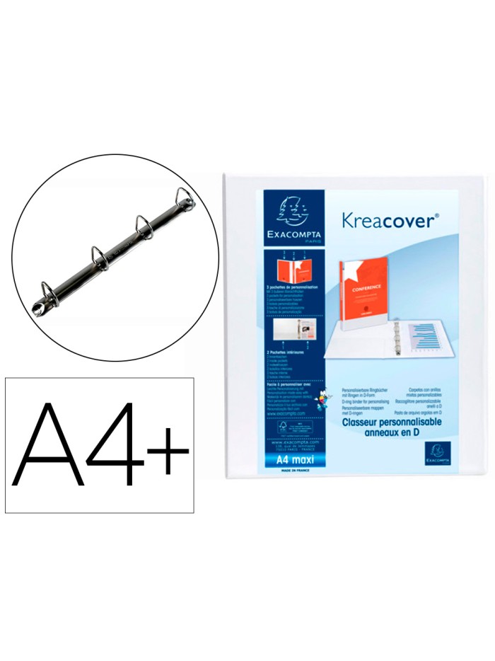 Carpeta exacompta canguro 4 anillas 16 mm din a4+ carton forrado polipropileno personalizable 3 bolsillos Carpeta exacompta canguro 4 anillas 16 mm din a4+ carton forrado polipropileno personalizable 3 bolsillos