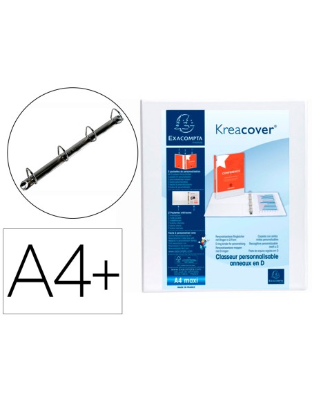 Carpeta exacompta canguro 4 anillas 16 mm din a4+ carton forrado polipropileno personalizable 3 bolsillos