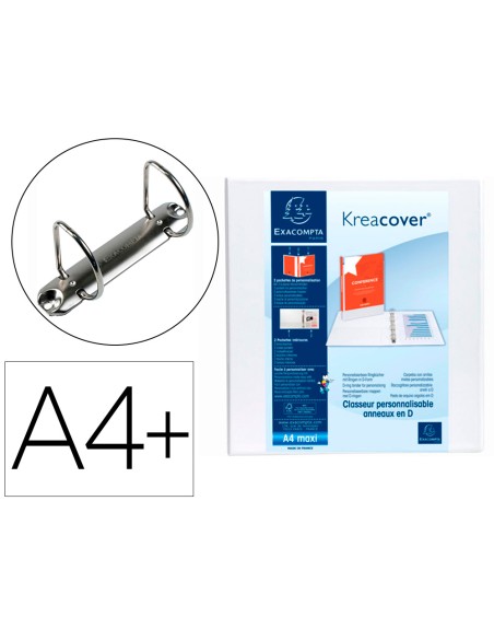 Carpeta exacompta canguro 2 anillas 60 mm din a4+ carton forrado polipropileno personalizable 3 bolsillos