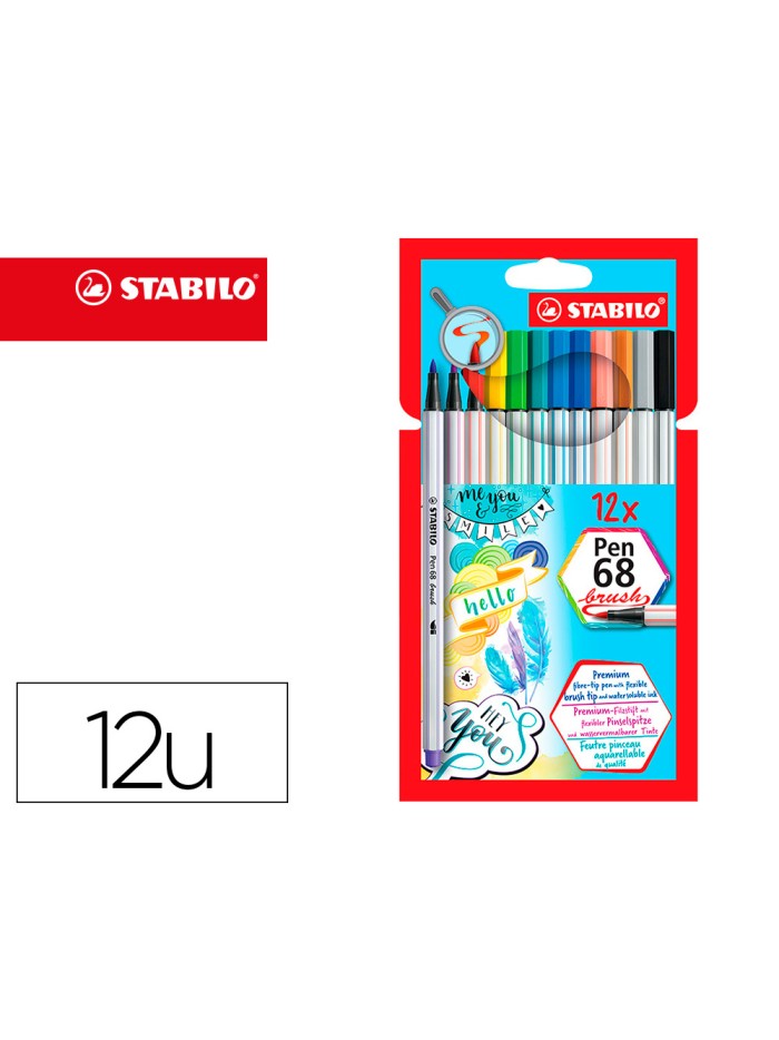Rotulador stabilo acuarelable pen 68 brush punta pincel estuche de 12 unidades colores surtidos Rotulador stabilo acuarelable pen 68 brush punta pincel estuche de 12 unidades colores surtidos