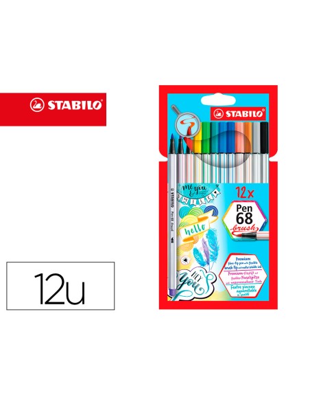 Rotulador stabilo acuarelable pen 68 brush punta pincel estuche de 12 unidades colores surtidos