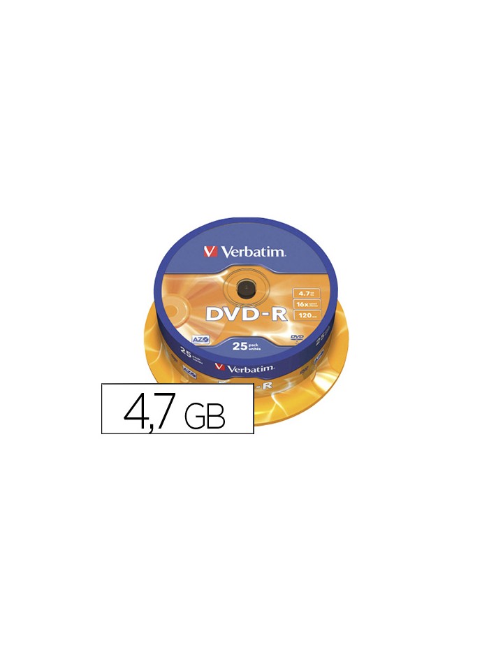 Dvd-r verbatim capacidad 4.7gb velocidad 16x 120 min tarrina de 25 unidades Dvd-r verbatim capacidad 4.7gb velocidad 16x 120 min tarrina de 25 unidades
