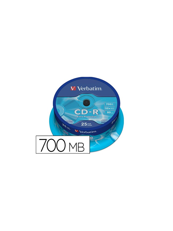 Cd-r verbatim capacidad 700mb velocidad 52x 80 min tarrina de 25 unidades Cd-r verbatim capacidad 700mb velocidad 52x 80 min tarrina de 25 unidades