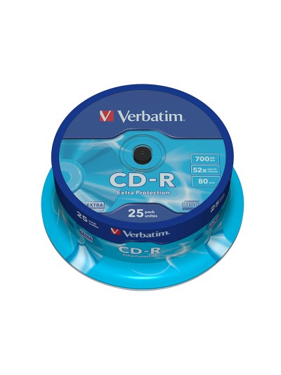 Cd-r verbatim capacidad 700mb velocidad 52x 80 min tarrina de 25 unidades