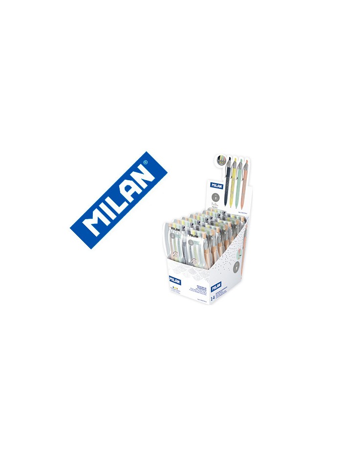 Boligrafo milan p1 silver expositor de 14 unidades retractil 1 mm estuche de 4 unidades colores surtidos Boligrafo milan p1 silver expositor de 14 unidades retractil 1 mm estuche de 4 unidades colores surtidos