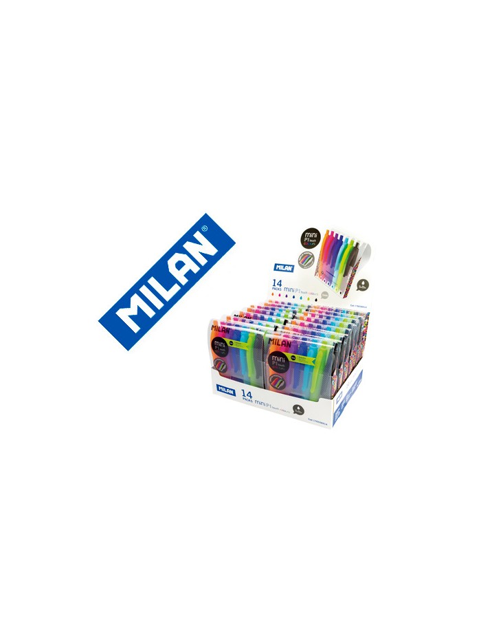 Boligrafo milan p1 retractil 1 mm touch mini estuche de 7 unidades colores surtidos expositor de 14 estuches Boligrafo milan p1 retractil 1 mm touch mini estuche de 7 unidades colores surtidos expositor de 14 estuches