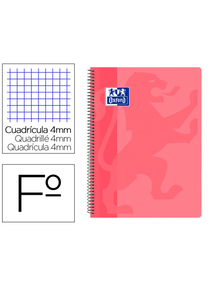 Cuaderno espiral oxford school classic tapa polipropileno folio 80 hojas cuadro 4 mm con margen rosa Cuaderno espiral oxford school classic tapa polipropileno folio 80 hojas cuadro 4 mm con margen rosa