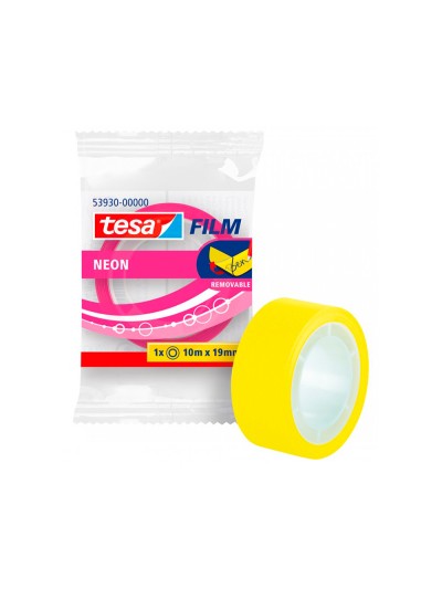 Cinta adhesiva tesa film neon 10 mt x 19 mm amarillo/rosa encelofanada
