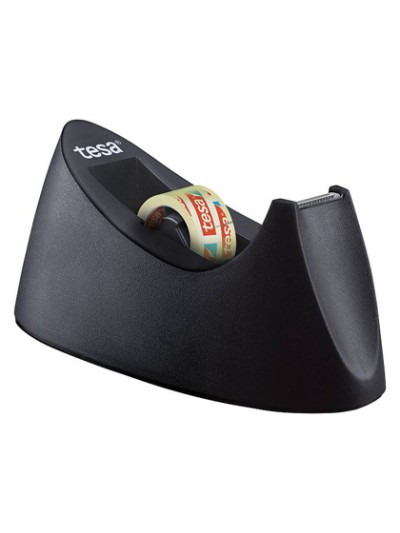 Portarrollo sobremesa tesa plastico easy cut curve negro para cinta de 33 mt x19 mm + 1 cinta tesafilm transparente